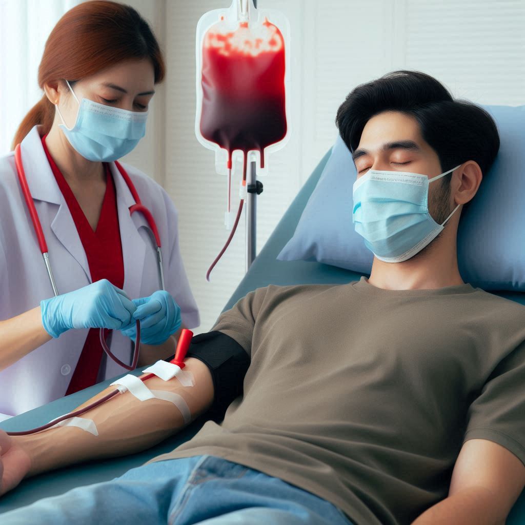Someone donating blood Donating Blood Saves Lives